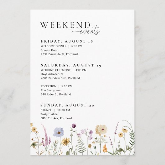 Bloemenbruiloft welkomsttas Note & reisbeschrijvin Menu (Achterkant)