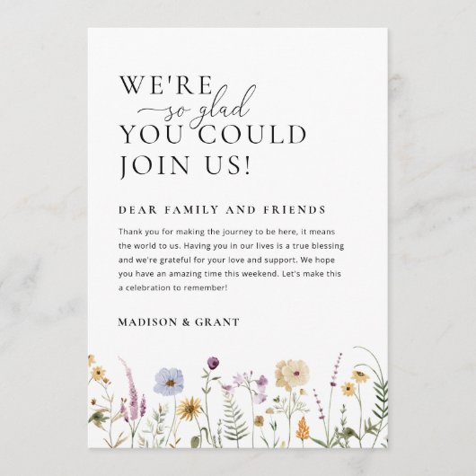 Bloemenbruiloft welkomsttas Note & reisbeschrijvin Menu (Voorkant)