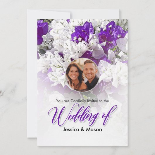Bloemenbruiloft wit Paarse uitnodiging (Voorkant)