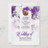 Bloemenbruiloft wit Paarse uitnodiging (Achterkant)
