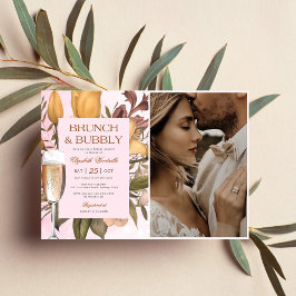 Bloemenbrunch en bubbelig Vrijgezellenfeest foto Kaart