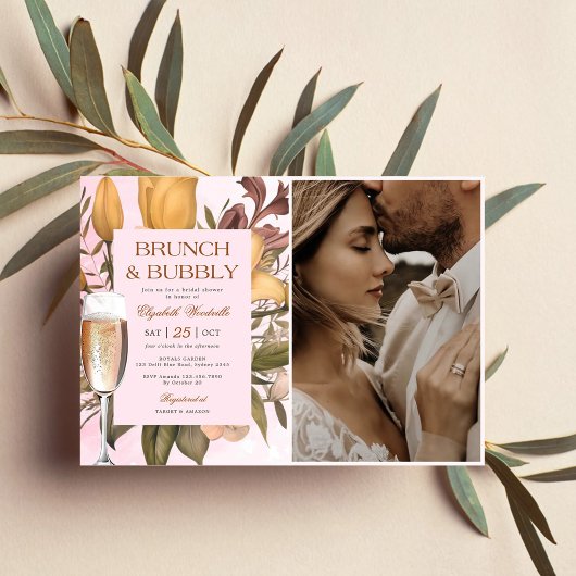 Bloemenbrunch en bubbelig Vrijgezellenfeest foto Kaart