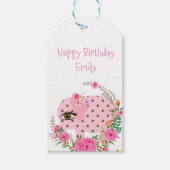 Bloemencadeau Labels Roze Olifant Happy Birthday Cadeaulabel (Voorkant)