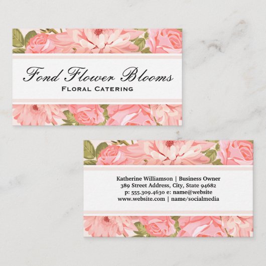 bloemencatering | roze bloemen visitekaartje (Voorkant / Achterkant)