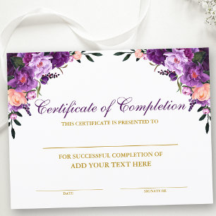 Bloemencertificaat van voltooiing Paars Goud