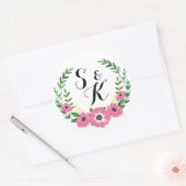 Bloemencirkel monogram sticker bruiloft gunsten (Envelop)