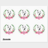 Bloemencirkel monogram sticker bruiloft gunsten (Vel)