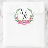 Bloemencirkel monogram sticker bruiloft gunsten (Tas)