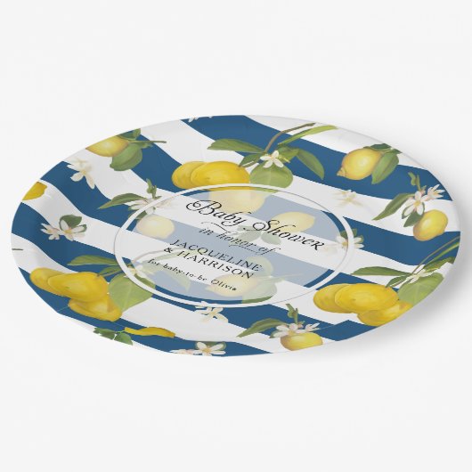 Bloemencitroen Citrus Bladgroen in witte streep Pa Papieren Bordje (Gekanteld)