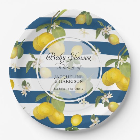 Bloemencitroen Citrus Bladgroen in witte streep Pa Papieren Bordje (Voorkant)