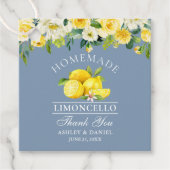 Bloemencitroenen Stoffig Blauw Limoncello Bruiloft Bedankjes Labels (Voorkant)