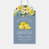 Bloemencitroenen Stoffig Blauw Limoncello Bruiloft Cadeaulabel (Voorkant)