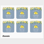 Bloemencitroenen Stoffig Blauw Limoncello Bruiloft Vierkante Sticker<br><div class="desc">Elegante Waterverf geel bloemengroen citroenen zelfgemaakte limoncello bruiloft dank u Stickers - Dusty Blue</div>