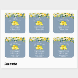 Bloemencitroenen Stoffig Blauw Limoncello Bruiloft Vierkante Sticker