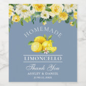 Bloemencitroenen Stoffig Blauw Limoncello Bruiloft Wijn Etiket (Enkel label)