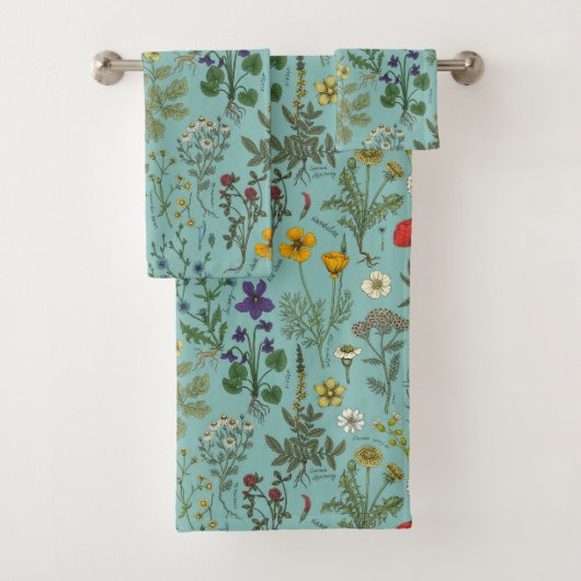 Bloemencollage op blauw bad handdoek (Insitu)