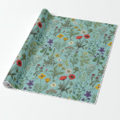 Bloemencollage op blauw cadeaupapier (Uitgerold)