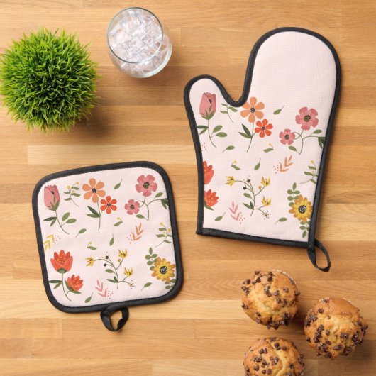 bloemencollectie ovenwant & pannenlap set (Top down)