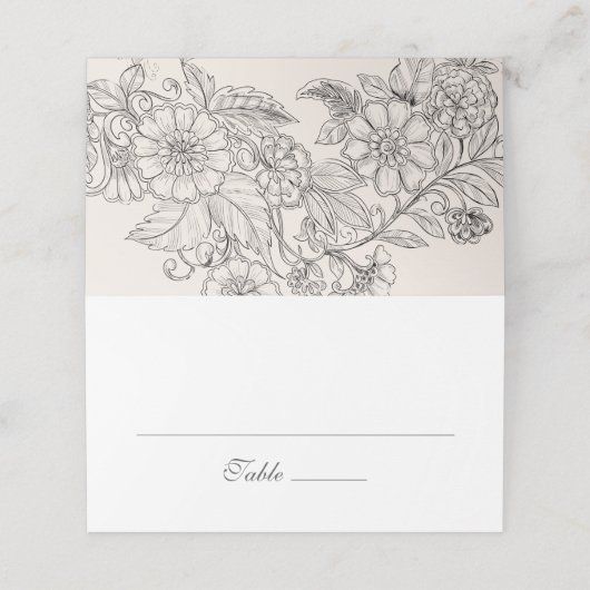  bloemencrème bruiloft plaatskaartje (Buitenkant ongevouwen)