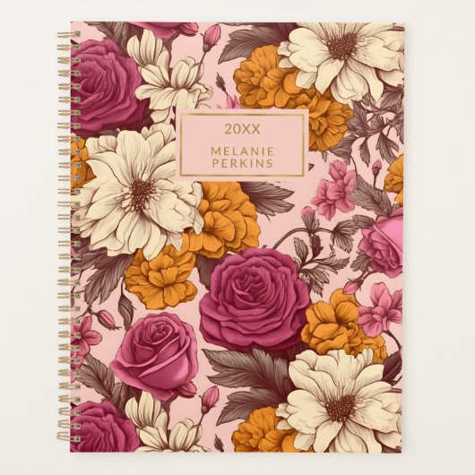 Bloemencrème Pink Rose Boho Flowers Planner (Voorkant)