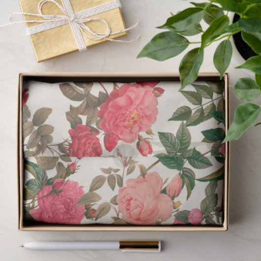 Bloemencrème Roze Rozentuin Tissuepapier (Geschenk)