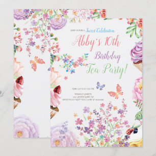 Bloemencupcake verjaardagsfeestje uitnodiging