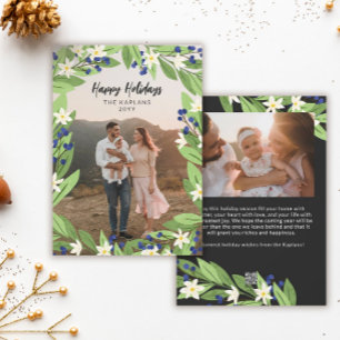 Bloemend blauw bessen groen frame prettige feestda feestdagenkaart