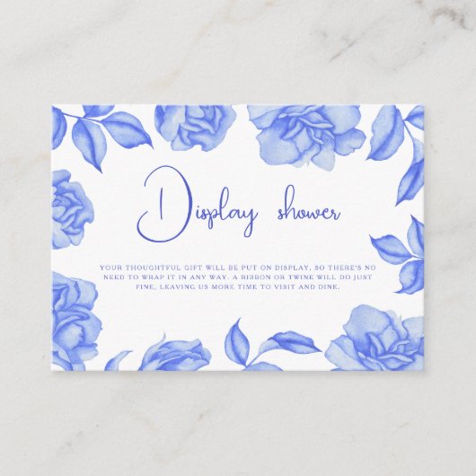 Bloemend blauw Bruidsdouche display douche Informatiekaartje (Voorkant)