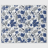 Bloemend blauw grijs "Clematis Vine Floral" Cadeaupapier (Vlak)