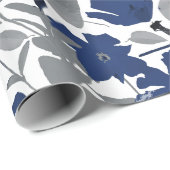 Bloemend blauw grijs "Clematis Vine Floral" Cadeaupapier (Rol Hoek)