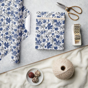 Bloemend blauw grijs "Clematis Vine Floral" Cadeaupapier