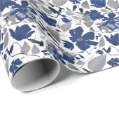 Bloemend blauw grijs "Clematis Vine Floral" Cadeaupapier (Rol Hoek)