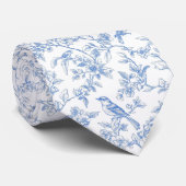 Bloemend blauw toile de jouy das (Opgerold)