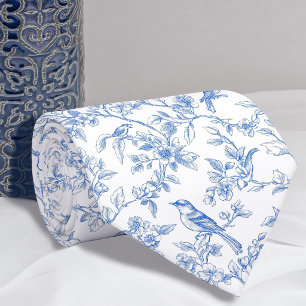 Bloemend blauw toile de jouy das