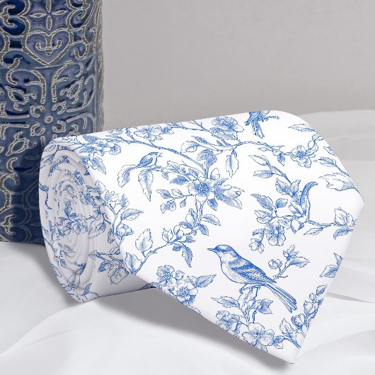 Bloemend blauw toile de jouy das