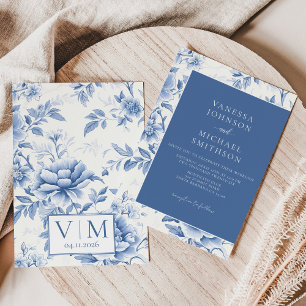 Bloemend blauw wit Toile De Jouy Kaart
