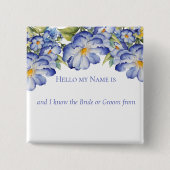 Bloemend Blue Chinoiserie Bruiloftsshower Knoopje Vierkante Button 5,1 Cm (Voorkant)