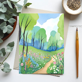 Bloemend Bos | Natuur Waterverf Wilde Bloemen Briefkaart