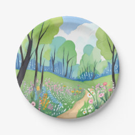 Bloemend Bos | Natuur Waterverf Wilde Bloemen Papieren Bordje
