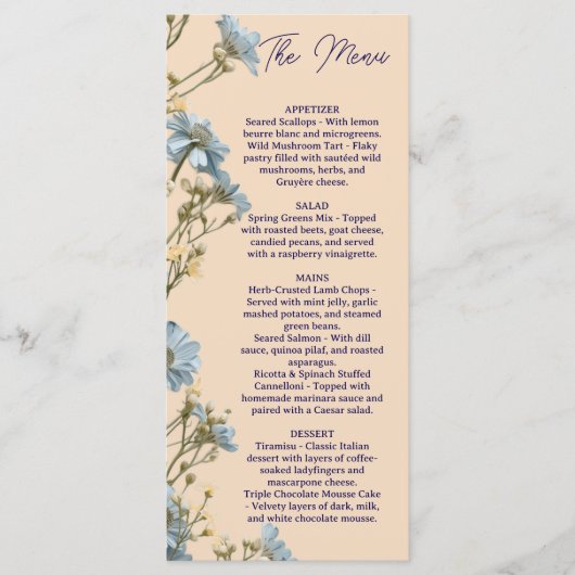 Bloemend bruiloftsmenu, Minimaal menu, Elegant Menu (Voorkant)