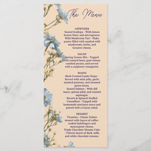 Bloemend bruiloftsmenu, Minimaal menu, Elegant  Menu (Voorkant)
