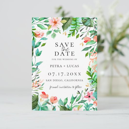 Bloemend Eiland Koraal Bloem Save The Date Aankondiging (Staand voorkant)
