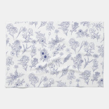 Bloemend handdoek in klassiek blauw en wit