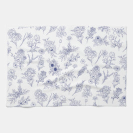 Bloemend handdoek in klassiek blauw en wit