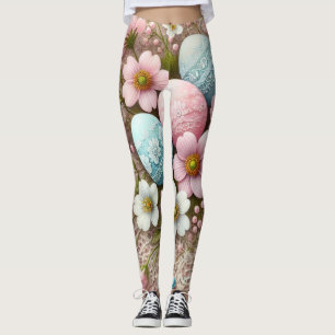 Bloemend kant pastel roze Paaseieren en bloemen Leggings