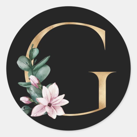 Bloemend magnolia-monogram in gouden letter G Ronde Sticker (Voorkant)