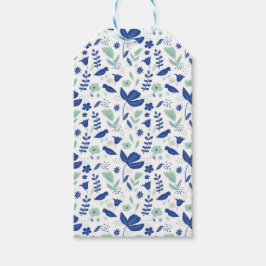 Bloemend moderne blauwe en mintgroene tulpen & vog cadeaulabel