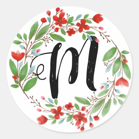 Bloemend Monogram Ronde Sticker (Voorkant)