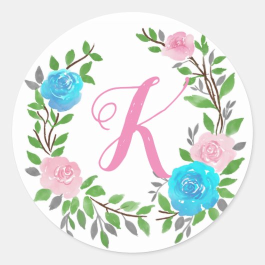 Bloemend Monogram Ronde Sticker (Voorkant)