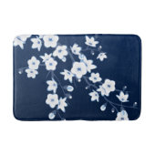 Bloemend Navy Blauwe Witte Badmat (Voorkant)